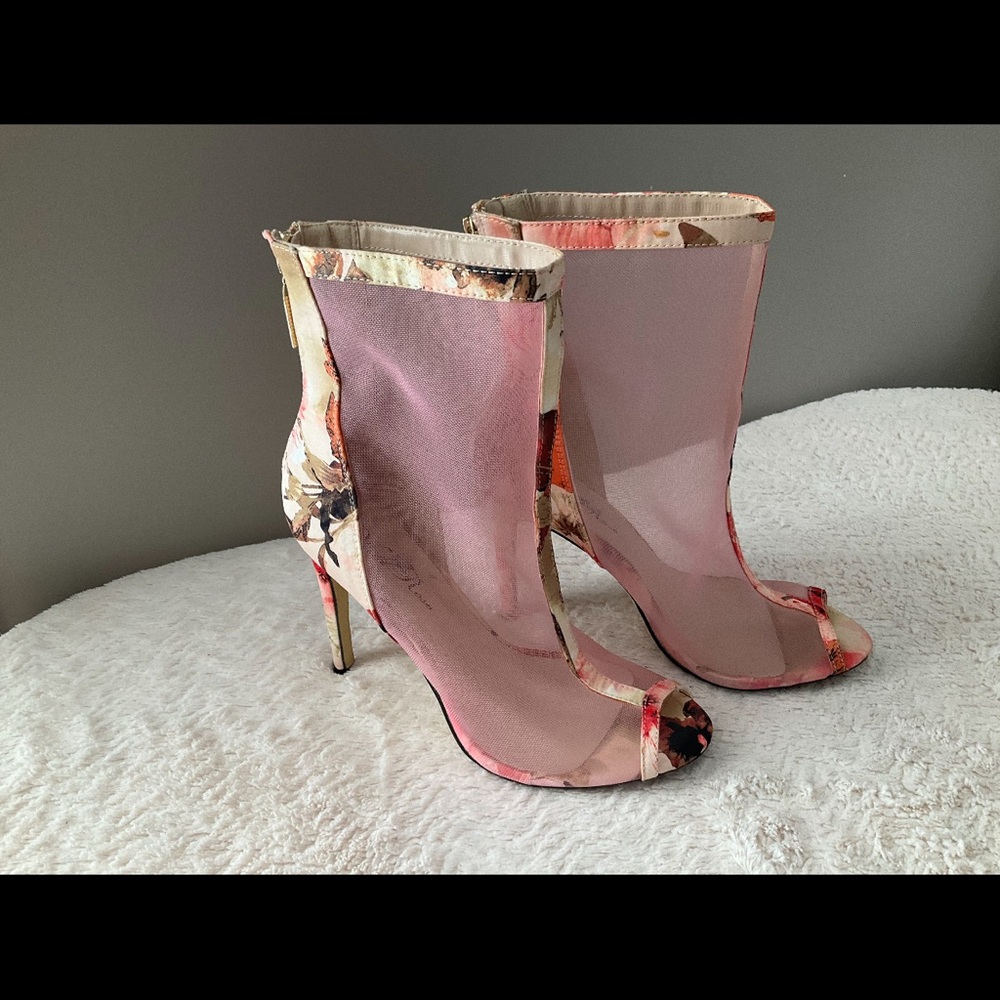 Wild Rose Pink Floral Mesh Heels w/ side zipper